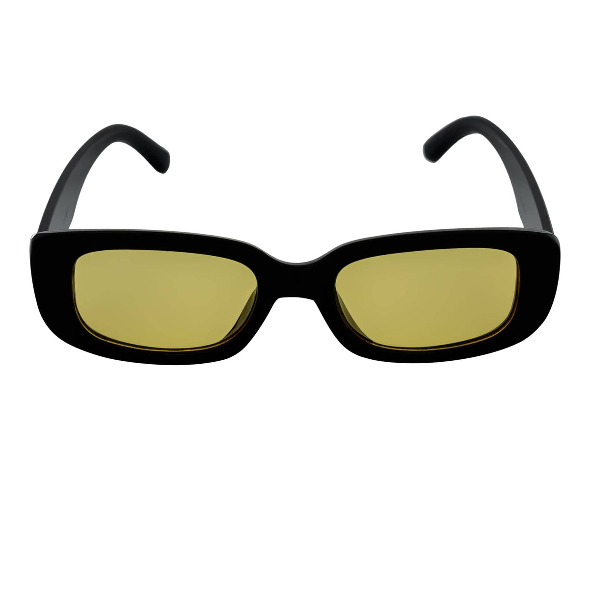 SLIM - Retro 90s Slim Rectangle Sunglasses Black Yellow Night Driving Lens