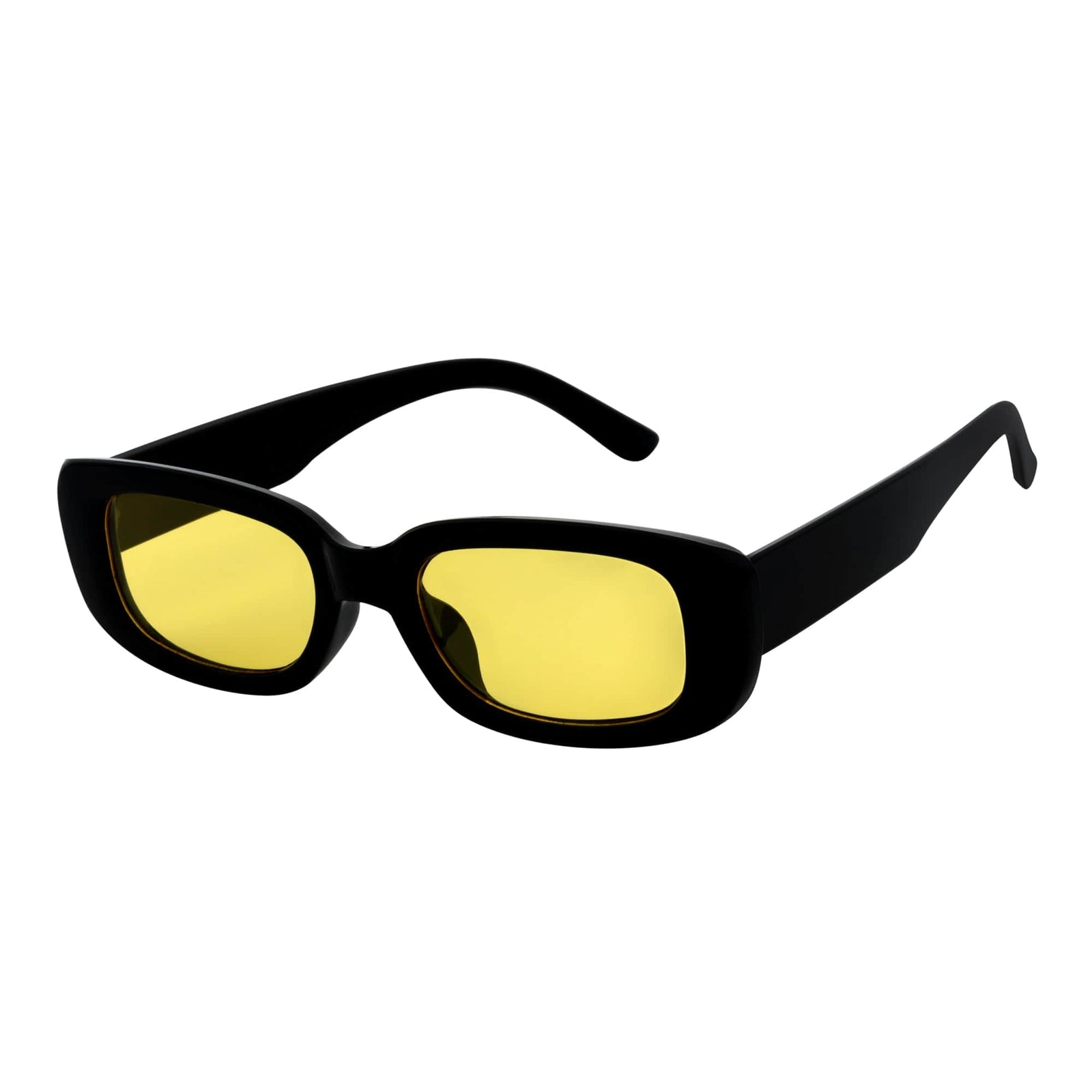 SLIM - Retro 90s Slim Rectangle Sunglasses Black Yellow Night Driving Lens