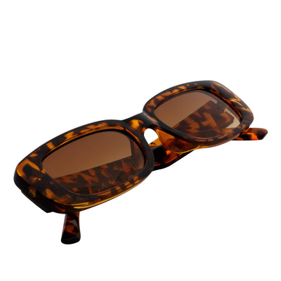 SLIM - Retro 90s Slim Small Rectangle Sunglasses Tortoise Amber Fade