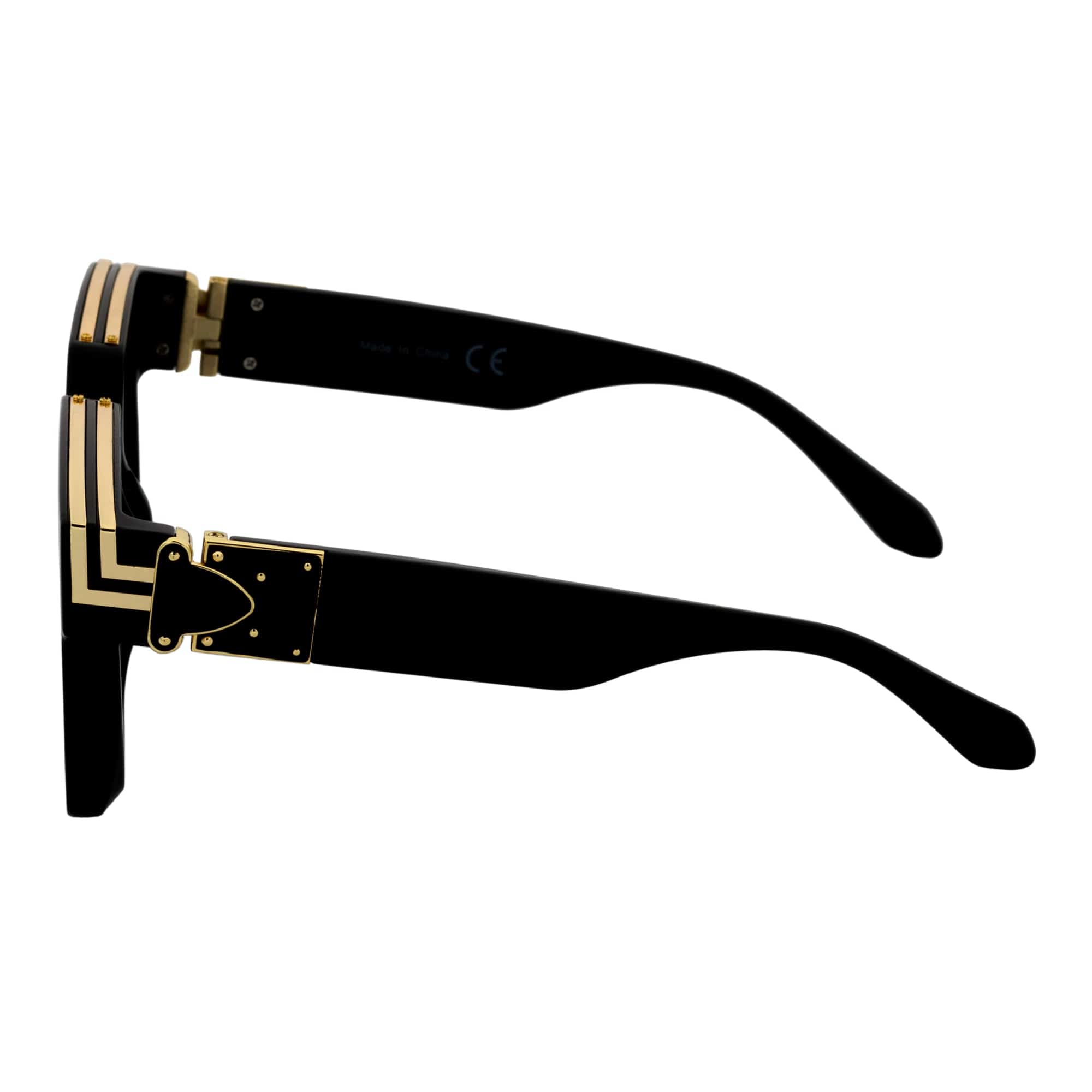 TWO BILLION - Large Fashion Square Horn Rimmed Sunglasses Gloss Black - Gold Smoke