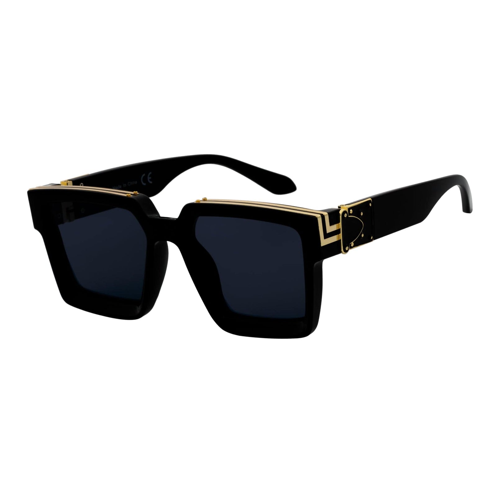 TWO BILLION - Large Fashion Square Horn Rimmed Sunglasses Gloss Black - Gold Smoke