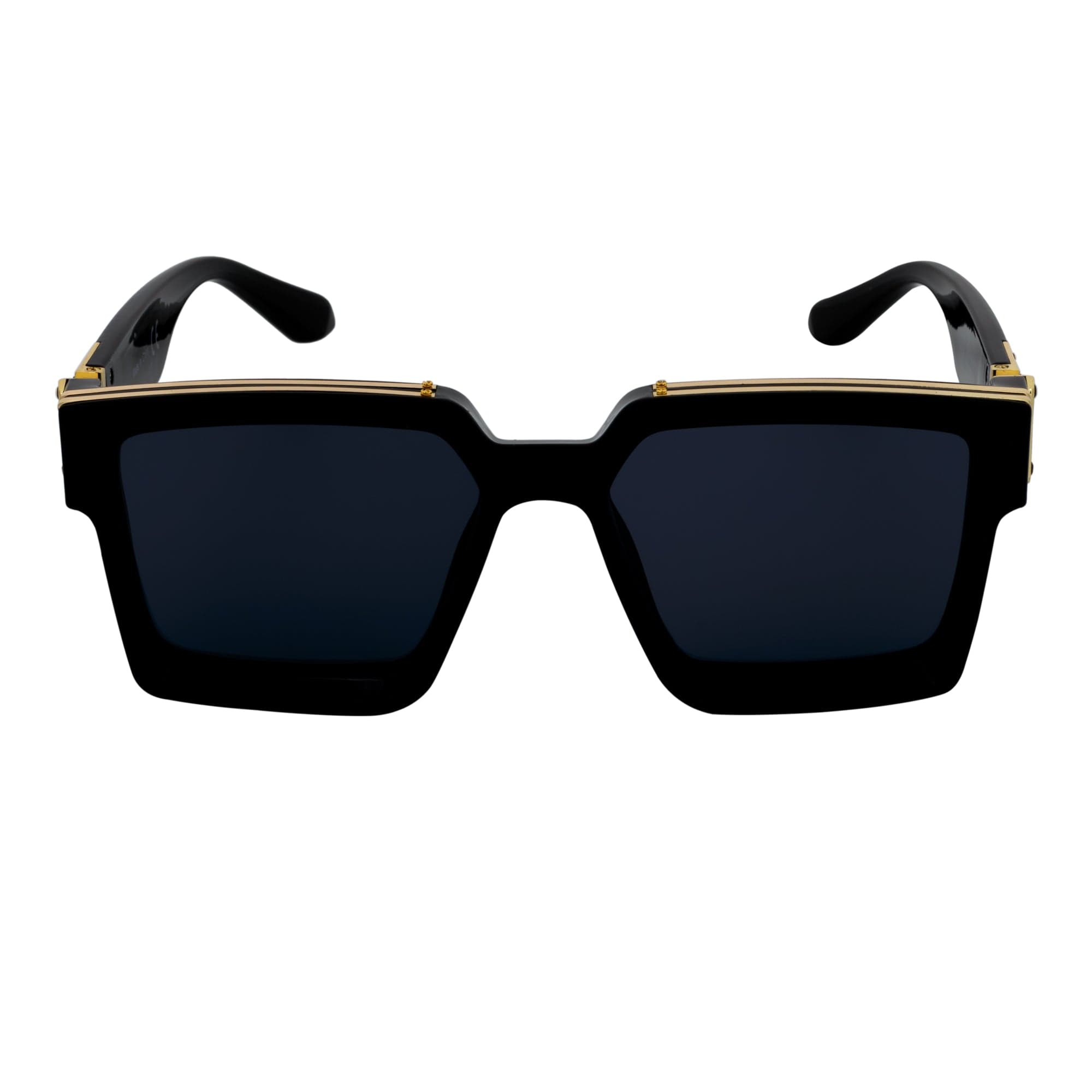 TWO BILLION - Large Fashion Square Horn Rimmed Sunglasses Gloss Black - Gold Smoke