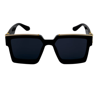 TWO BILLION - Large Fashion Square Horn Rimmed Sunglasses Gloss Black - Gold Smoke