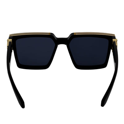 TWO BILLION - Large Fashion Square Horn Rimmed Sunglasses Gloss Black - Gold Smoke