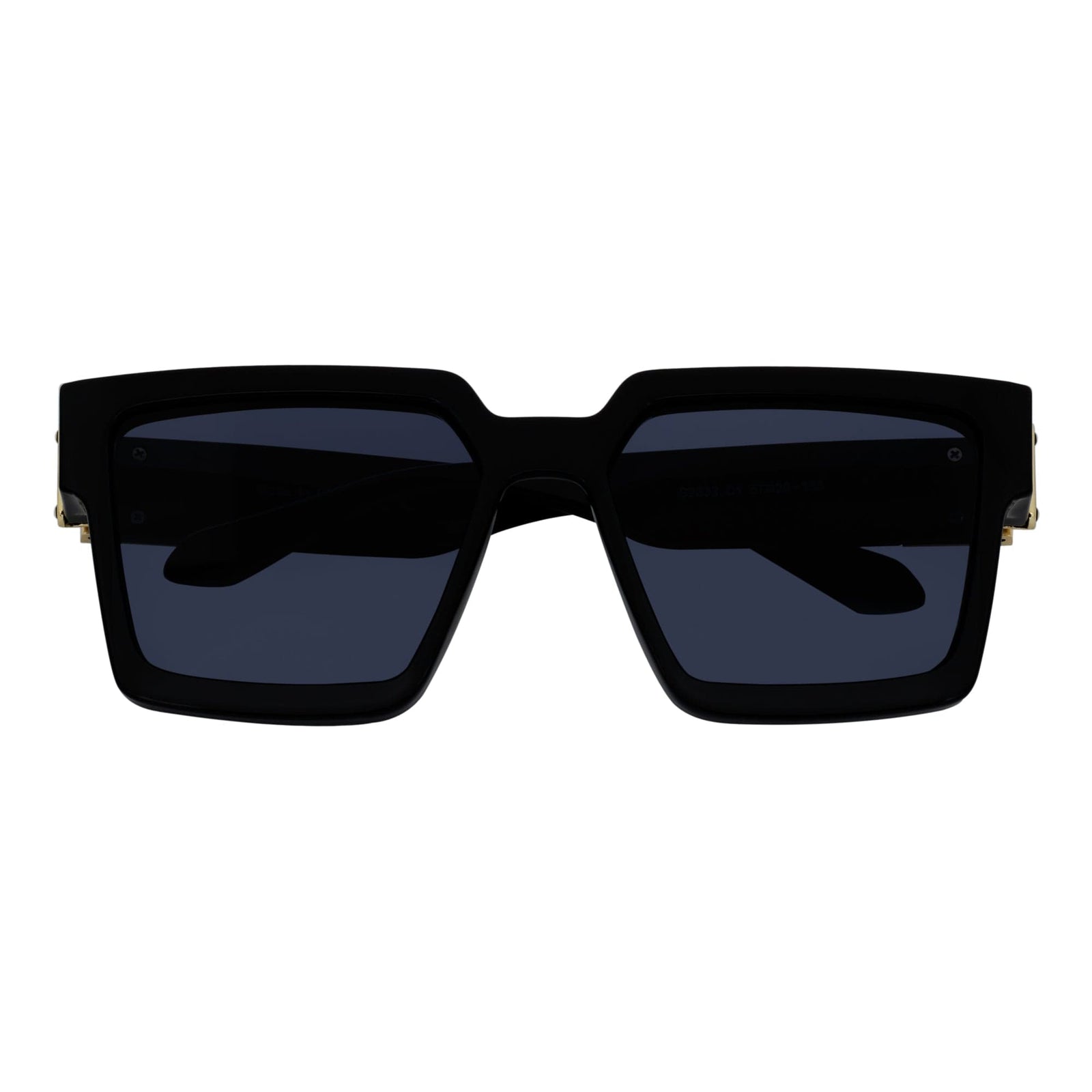 TWO BILLION - Large Fashion Square Horn Rimmed Sunglasses Gloss Black - Gold Smoke