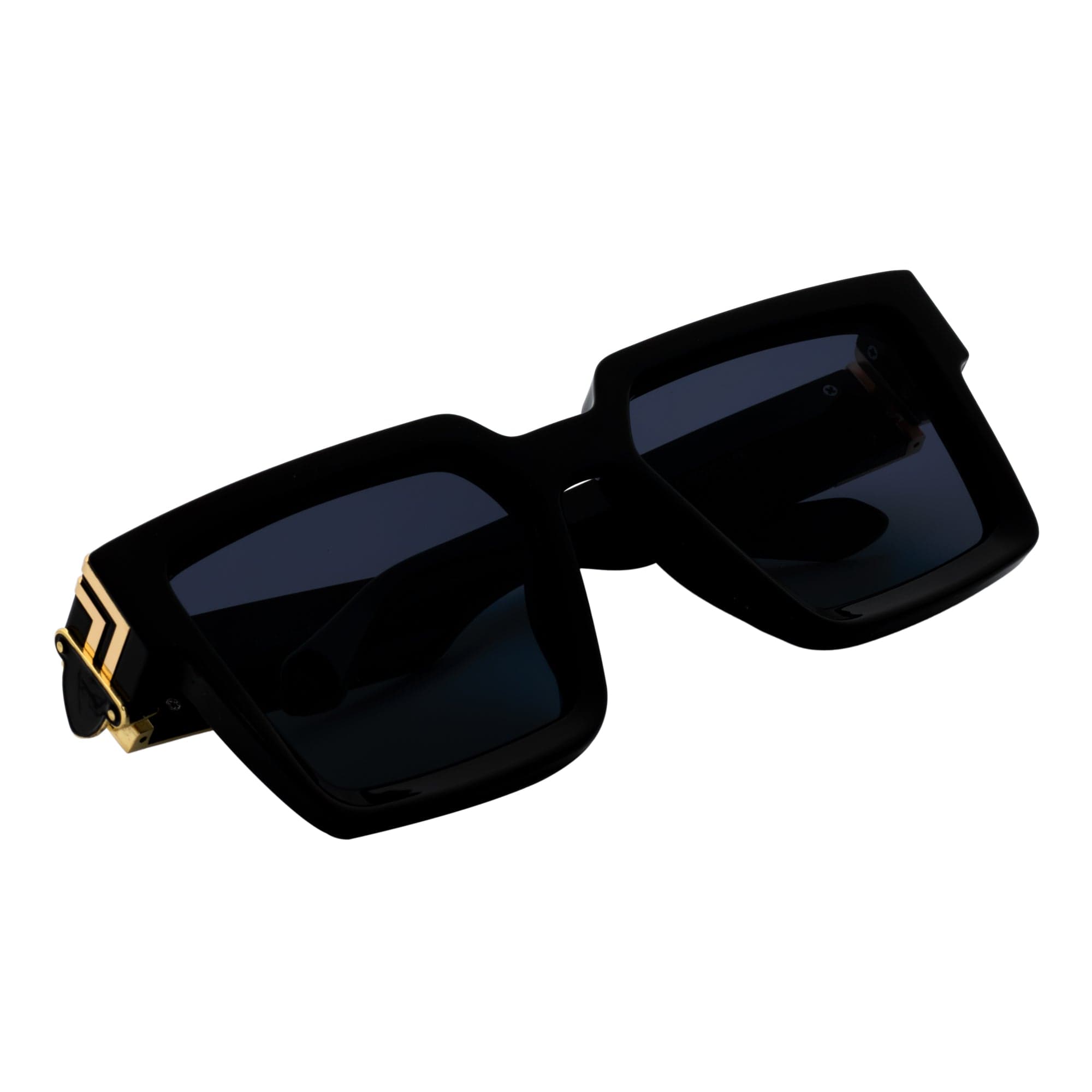 TWO BILLION - Large Fashion Square Horn Rimmed Sunglasses Gloss Black - Gold Smoke