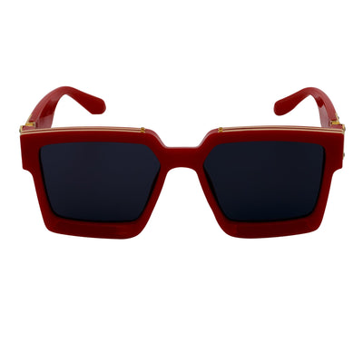 TWO BILLION - Large Horn Rimmed Fashion Square Sunglasses Gloss Red - Gold Smoke