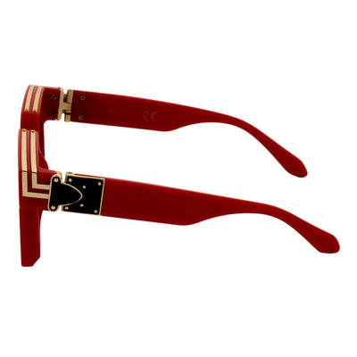 TWO BILLION - Large Horn Rimmed Fashion Square Sunglasses Gloss Red - Gold Smoke