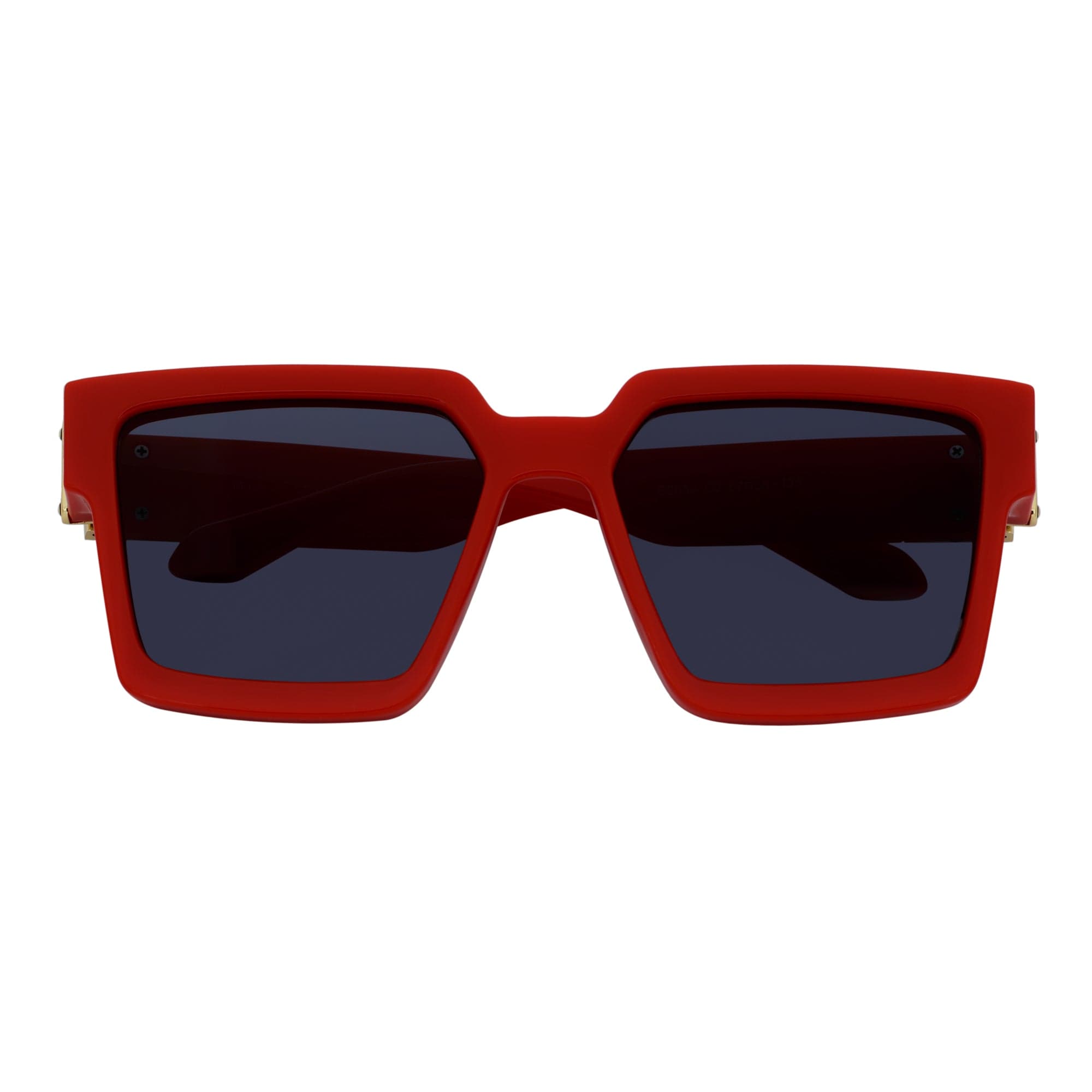 TWO BILLION - Large Horn Rimmed Fashion Square Sunglasses Gloss Red - Gold Smoke
