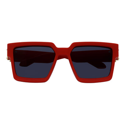 TWO BILLION - Large Horn Rimmed Fashion Square Sunglasses Gloss Red - Gold Smoke