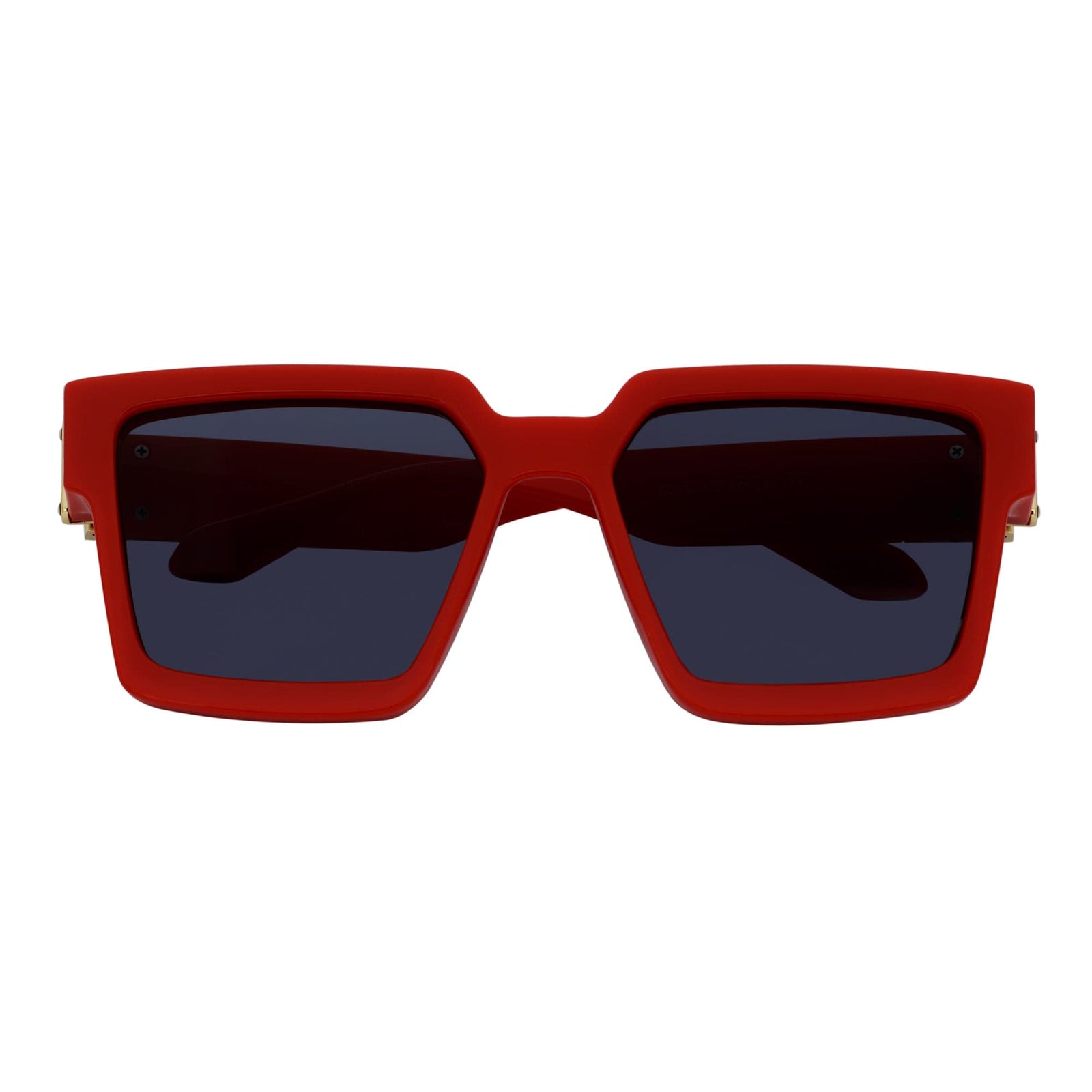 TWO BILLION - Large Horn Rimmed Fashion Square Sunglasses Gloss Red - Gold Smoke