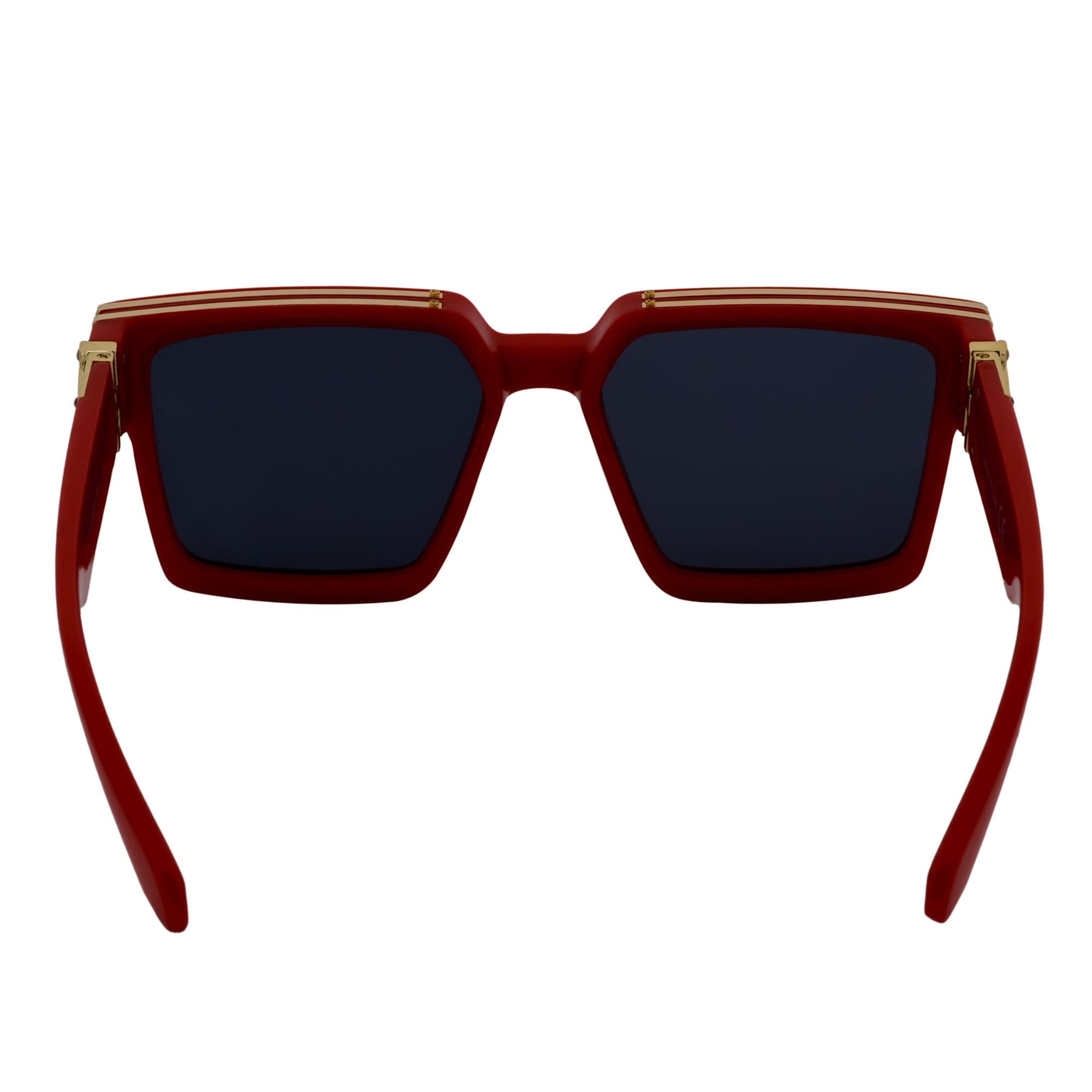 TWO BILLION - Large Horn Rimmed Fashion Square Sunglasses Gloss Red - Gold Smoke