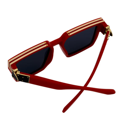 TWO BILLION - Large Horn Rimmed Fashion Square Sunglasses Gloss Red - Gold Smoke