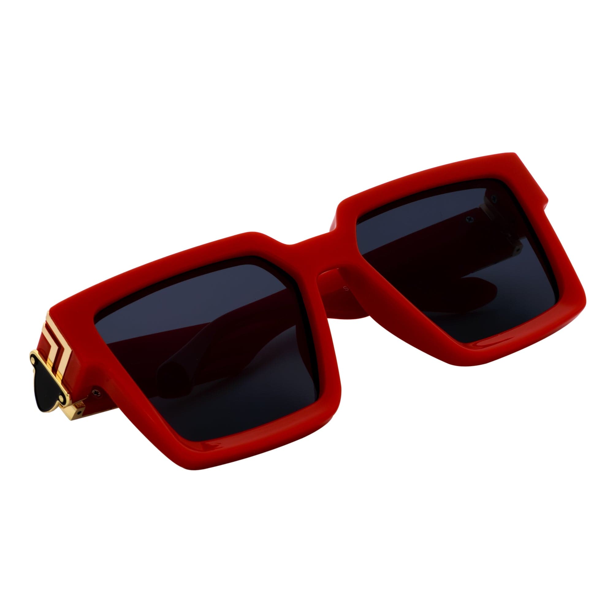 TWO BILLION - Large Horn Rimmed Fashion Square Sunglasses Gloss Red - Gold Smoke