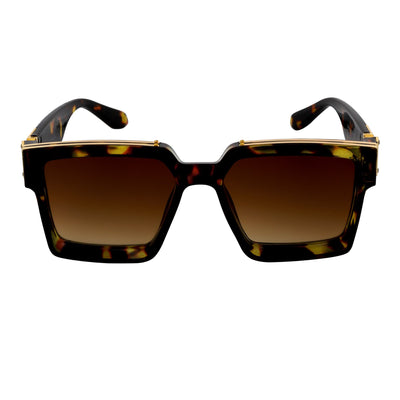 TWO BILLION - Large Horn Rimmed Square Fashion Sunglasses Tortoise Amber - Morspecs M1089-3