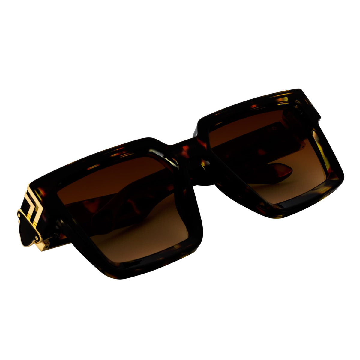 TWO BILLION - Large Horn Rimmed Square Fashion Sunglasses Tortoise Amber