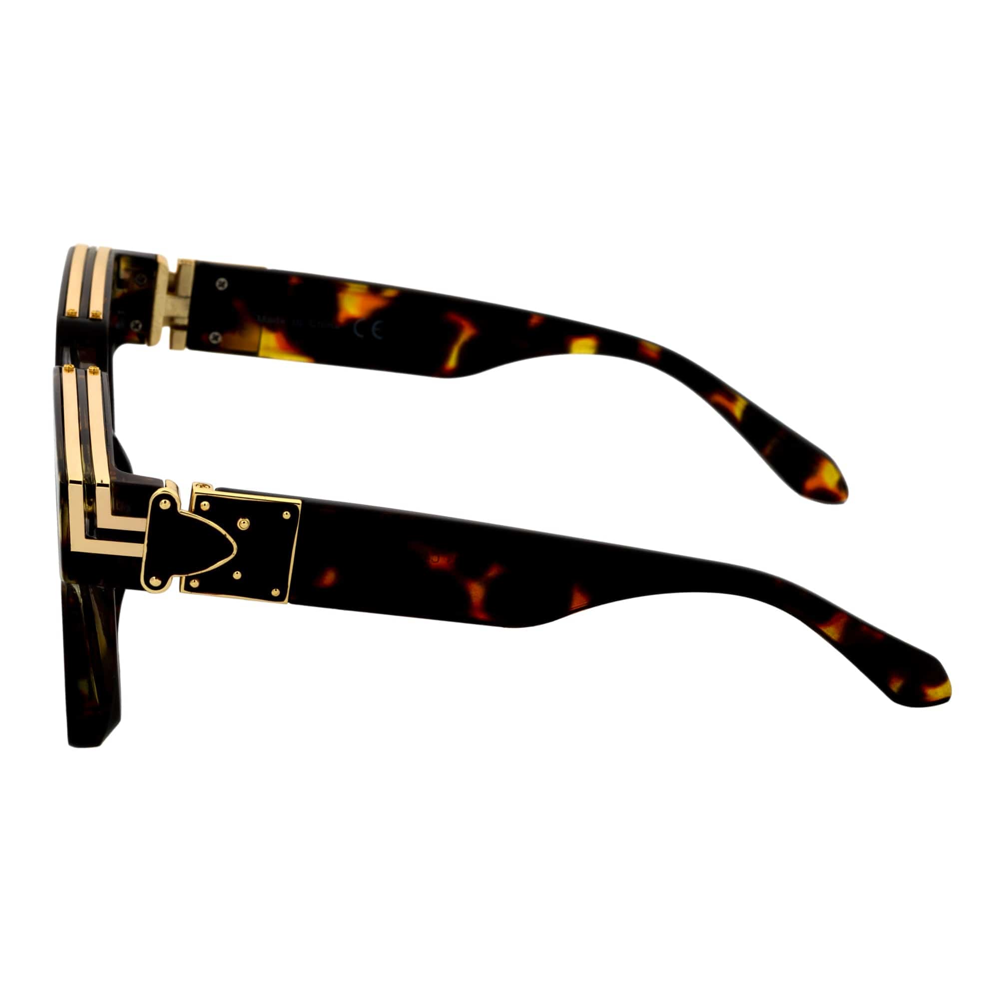 TWO BILLION - Large Horn Rimmed Square Fashion Sunglasses Tortoise Amber