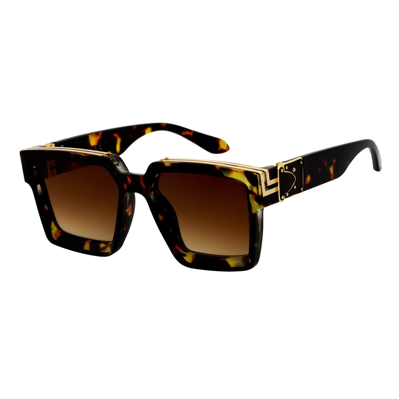 TWO BILLION - Large Horn Rimmed Square Fashion Sunglasses Tortoise Amber