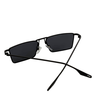 ZUIKO - Small Retro 90s Fashion Metal Rectangle Sunglasses Black Smoke Tint