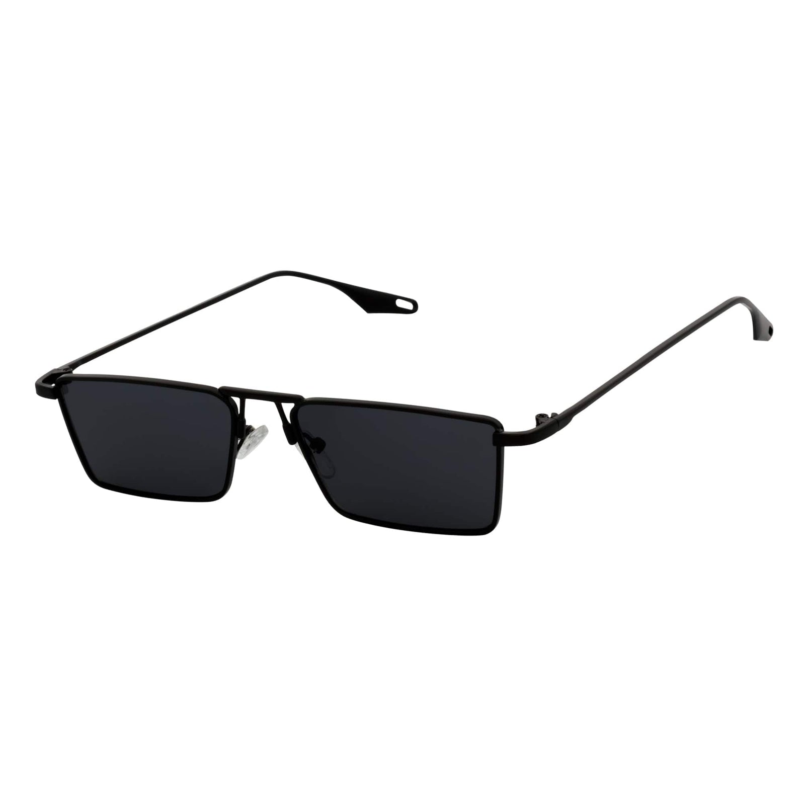 ZUIKO - Small Retro 90s Fashion Metal Rectangle Sunglasses Black Smoke Tint