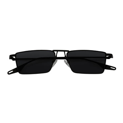 ZUIKO - Small Retro 90s Fashion Metal Rectangle Sunglasses Black Smoke Tint