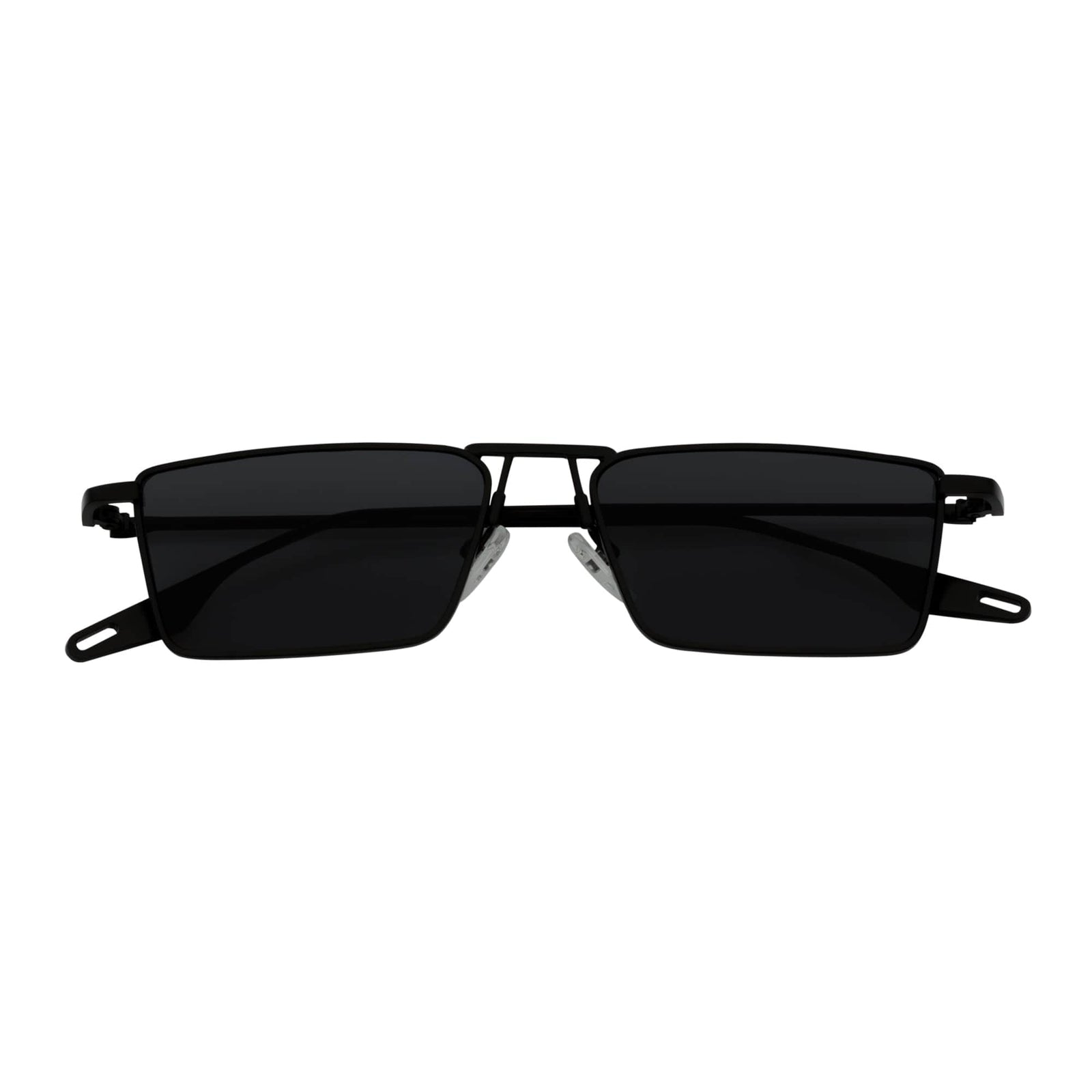 ZUIKO - Small Retro 90s Fashion Metal Rectangle Sunglasses Black Smoke Tint