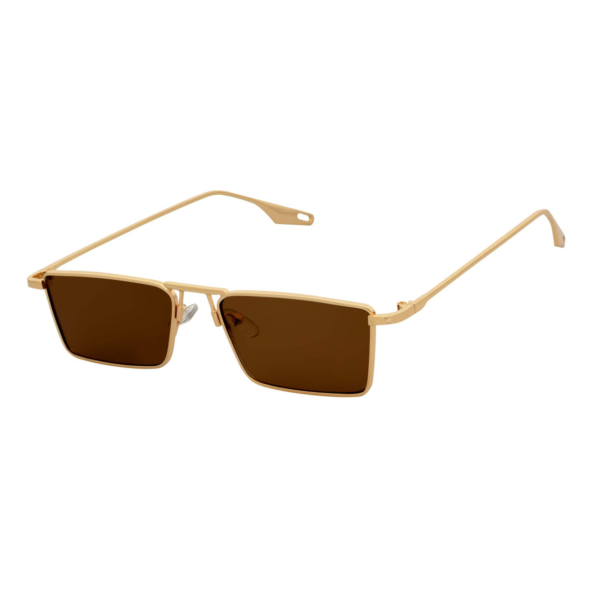 ZUIKO - Small Retro 90s Fashion Metal Rectangle Sunglasses Gold Brown Tint