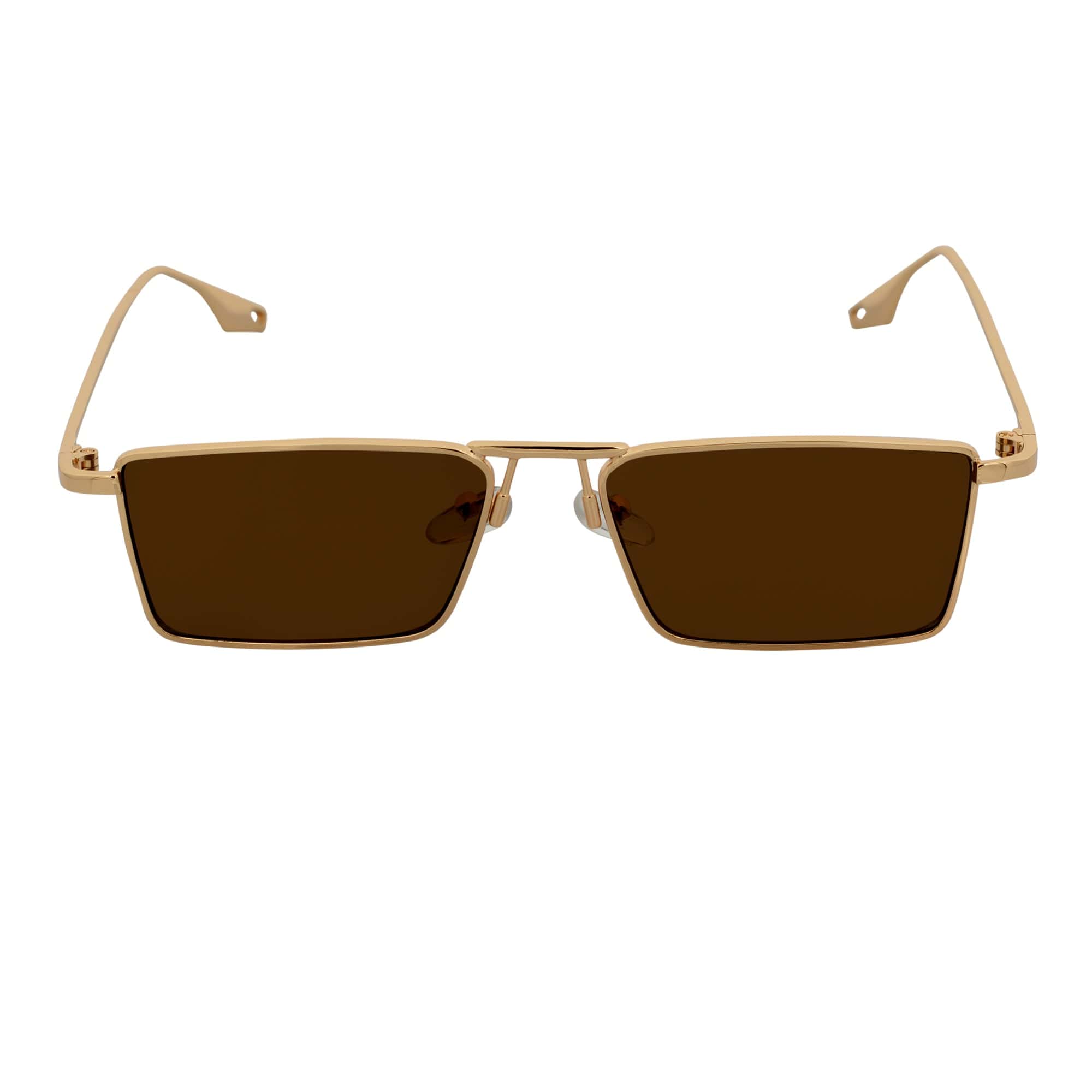 ZUIKO - Small Retro 90s Fashion Metal Rectangle Sunglasses Gold Brown Tint