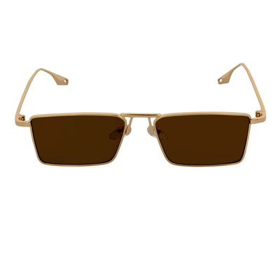 ZUIKO - Small Retro 90s Fashion Metal Rectangle Sunglasses Gold Brown Tint