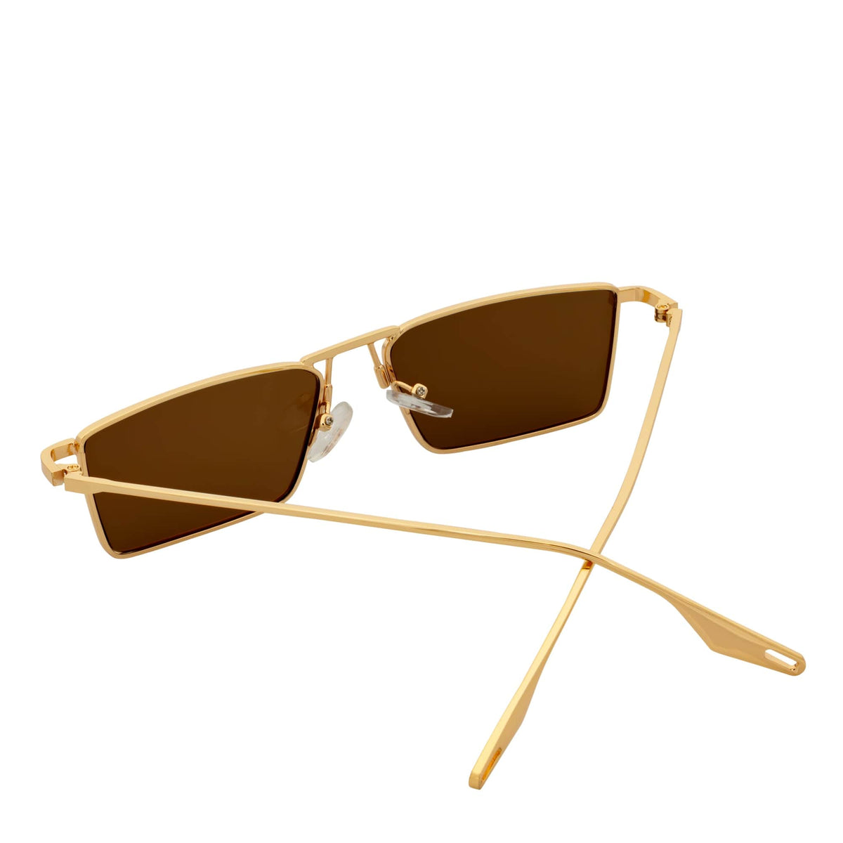 ZUIKO - Small Retro 90s Fashion Metal Rectangle Sunglasses Gold Brown Tint