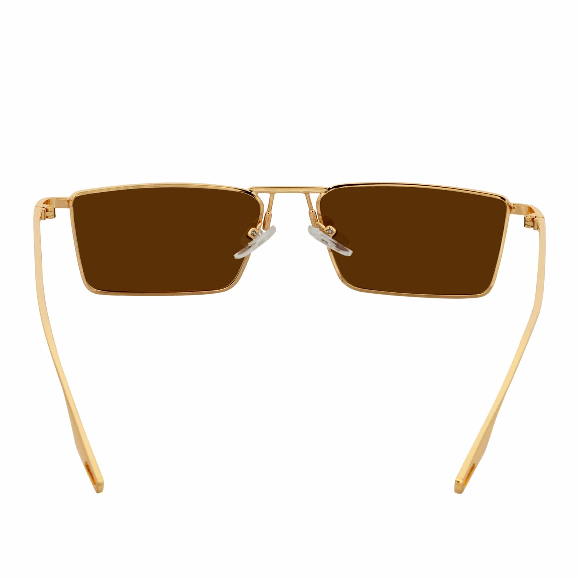 ZUIKO - Small Retro 90s Fashion Metal Rectangle Sunglasses Gold Brown Tint