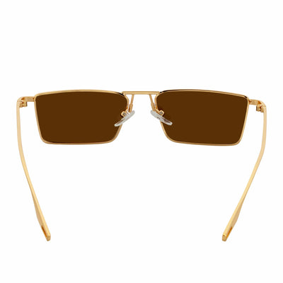 ZUIKO - Small Retro 90s Fashion Metal Rectangle Sunglasses Gold Brown Tint