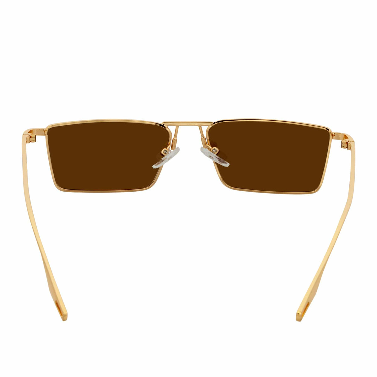 ZUIKO - Small Retro 90s Fashion Metal Rectangle Sunglasses Gold Brown Tint