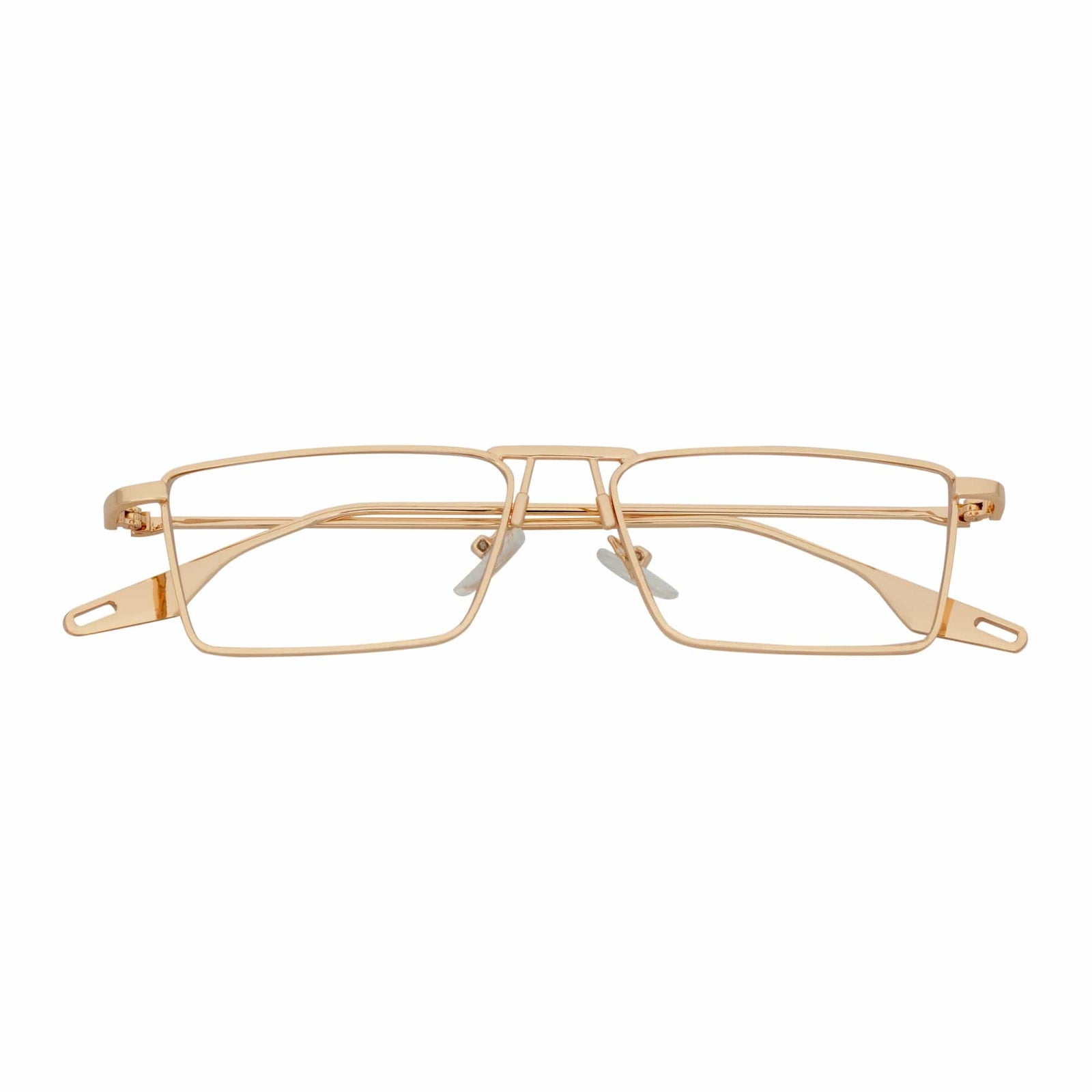 ZUIKO - Small Retro 90s Fashion Metal Rectangle Sunglasses Gold Clear Blue Light Lens