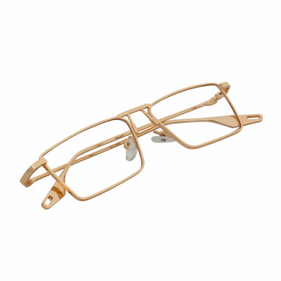 ZUIKO - Small Retro 90s Fashion Metal Rectangle Sunglasses Gold Clear Blue Light Lens