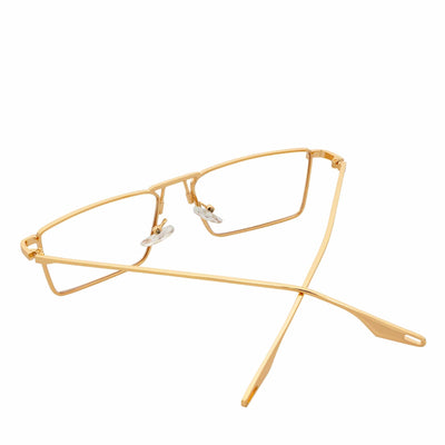 ZUIKO - Small Retro 90s Fashion Metal Rectangle Sunglasses Gold Clear Blue Light Lens