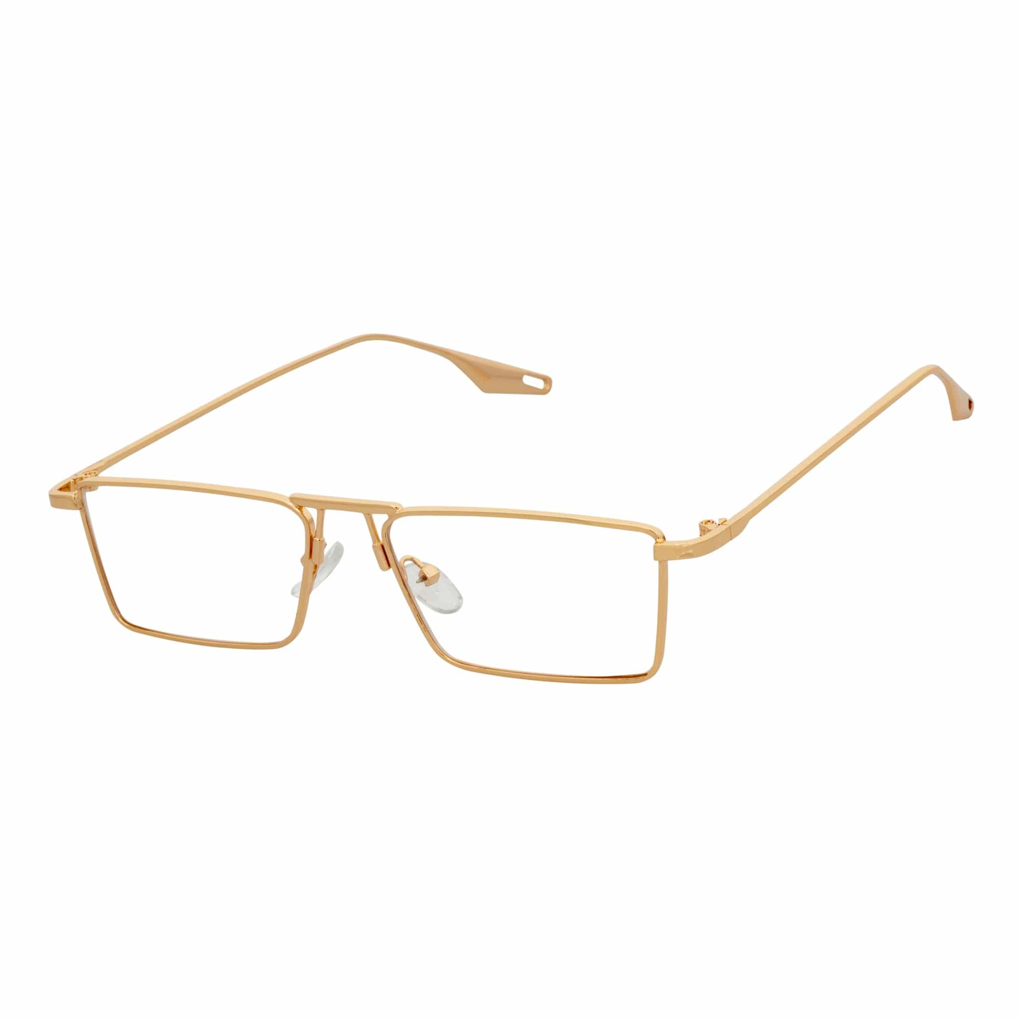 ZUIKO - Small Retro 90s Fashion Metal Rectangle Sunglasses Gold Clear Blue Light Lens