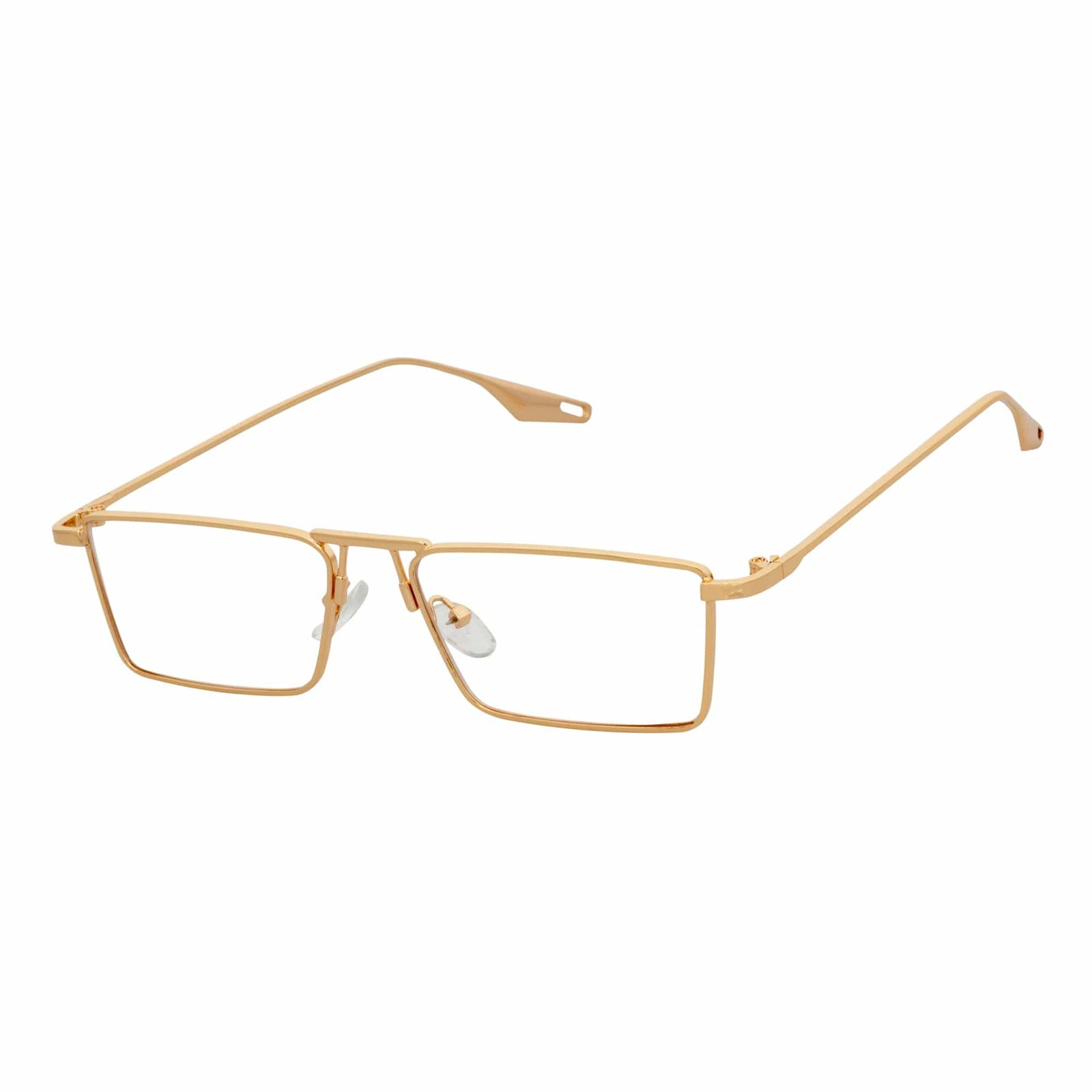 ZUIKO - Small Retro 90s Fashion Metal Rectangle Sunglasses Gold Clear Blue Light Lens