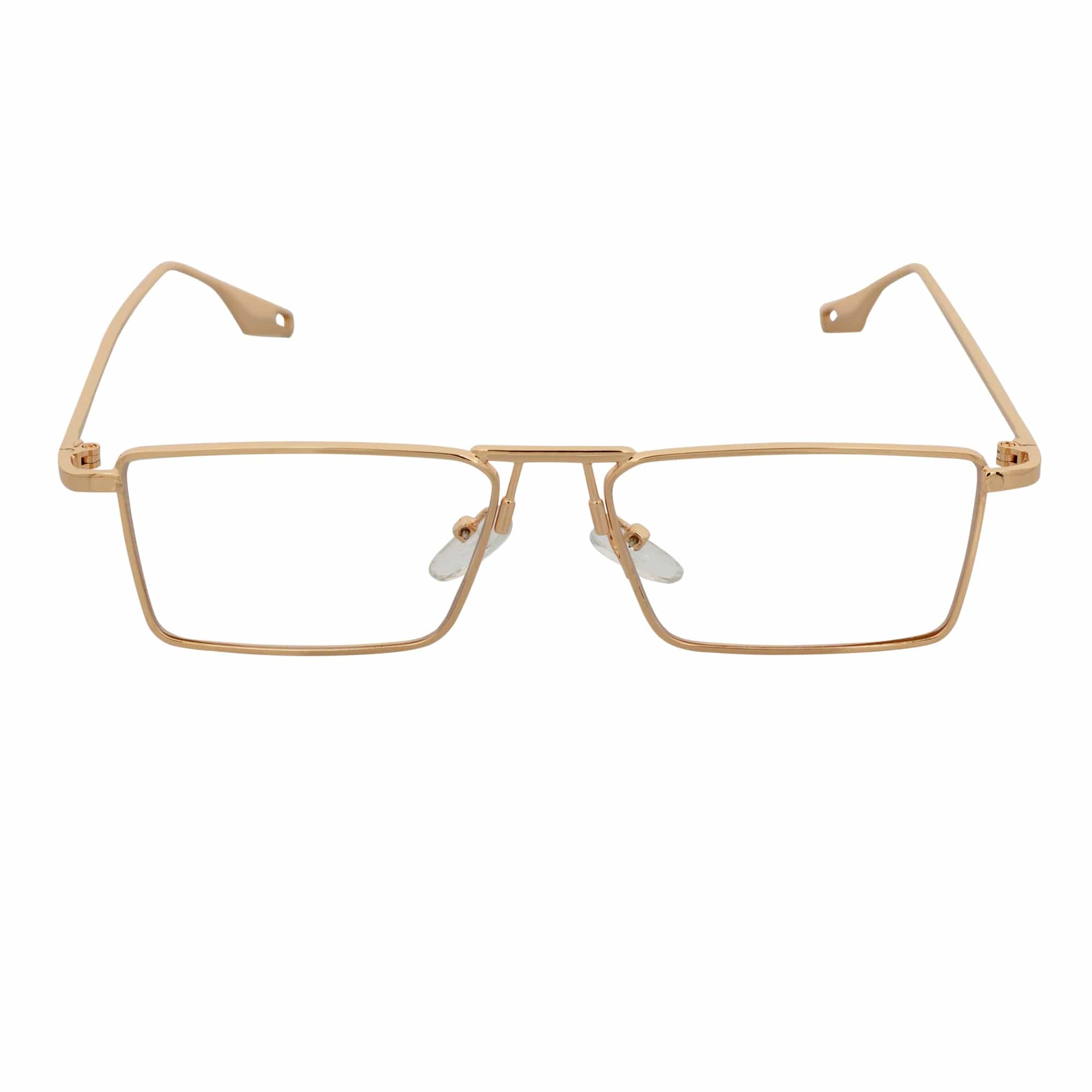 ZUIKO - Small Retro 90s Fashion Metal Rectangle Sunglasses Gold Clear Blue Light Lens