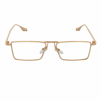 ZUIKO - Small Retro 90s Fashion Metal Rectangle Sunglasses Gold Clear Blue Light Lens