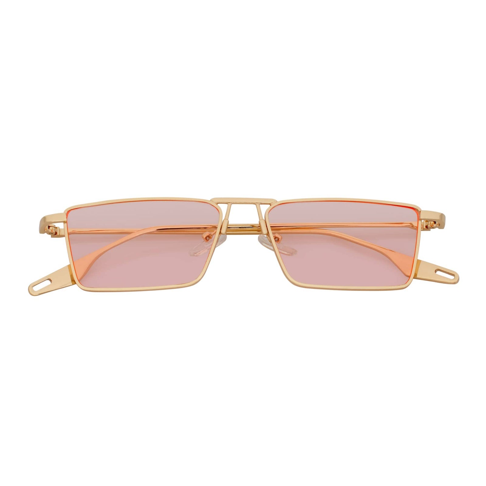 ZUIKO - Small Retro 90s Fashion Metal Rectangle Sunglasses Gold Pink Tint