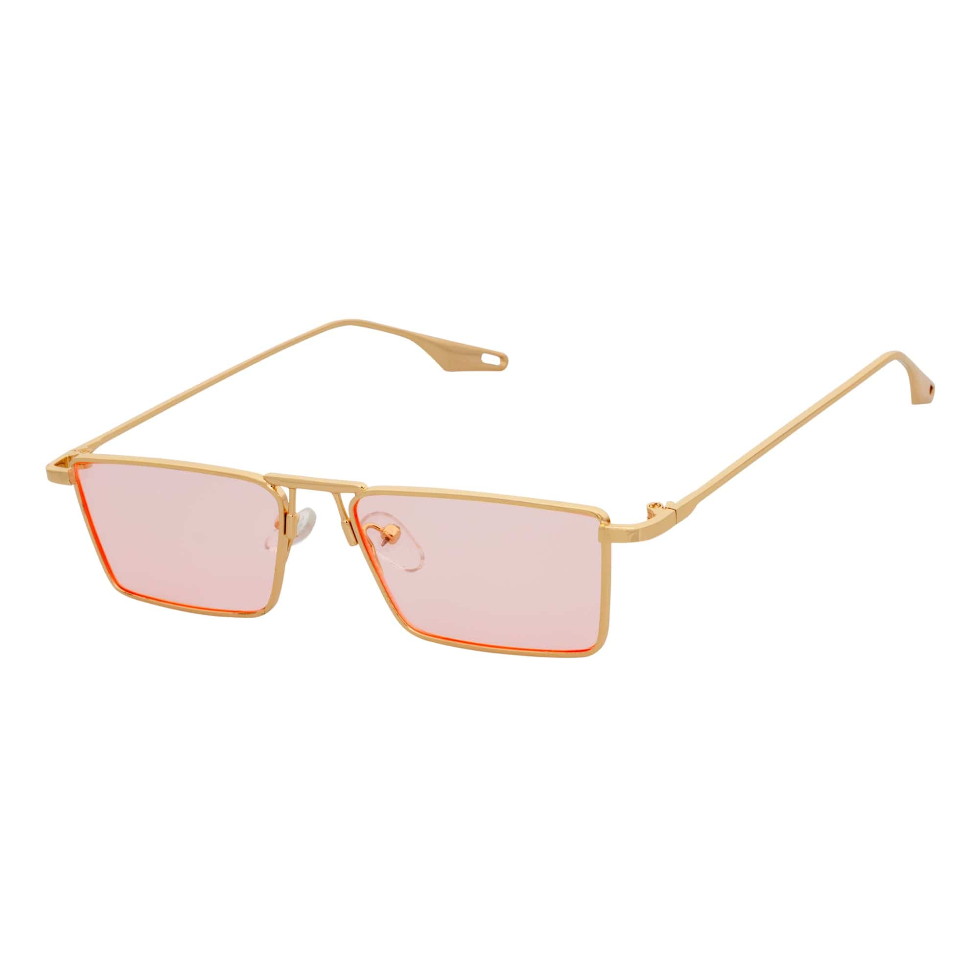 ZUIKO - Small Retro 90s Fashion Metal Rectangle Sunglasses Gold Pink Tint