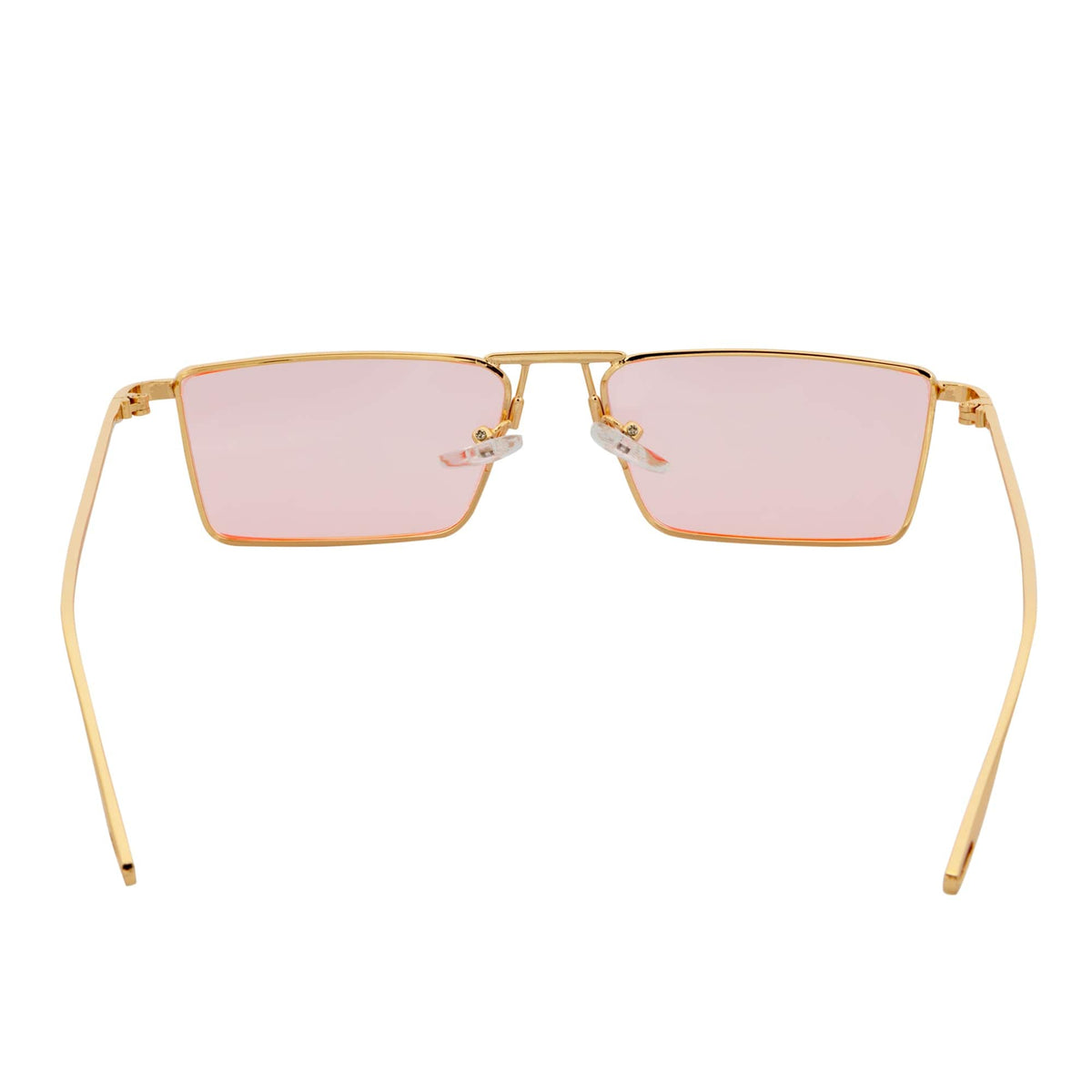 ZUIKO - Small Retro 90s Fashion Metal Rectangle Sunglasses Gold Pink Tint