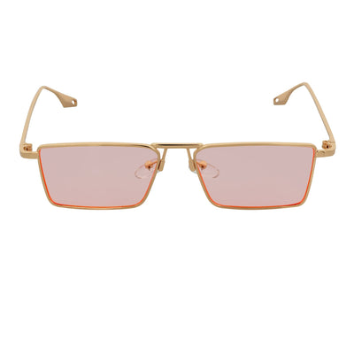 ZUIKO - Small Retro 90s Fashion Metal Rectangle Sunglasses Gold Pink Tint