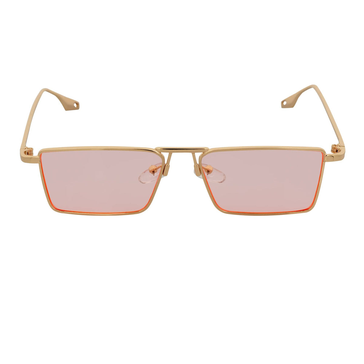 ZUIKO - Small Retro 90s Fashion Metal Rectangle Sunglasses Gold Pink Tint