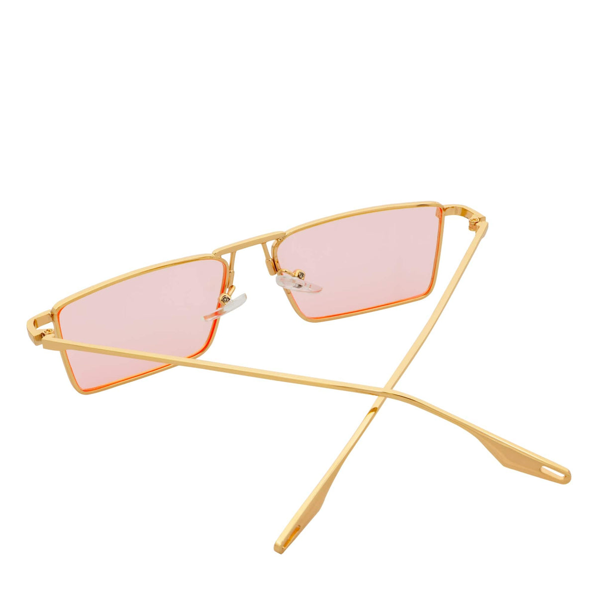 ZUIKO - Small Retro 90s Fashion Metal Rectangle Sunglasses Gold Pink Tint