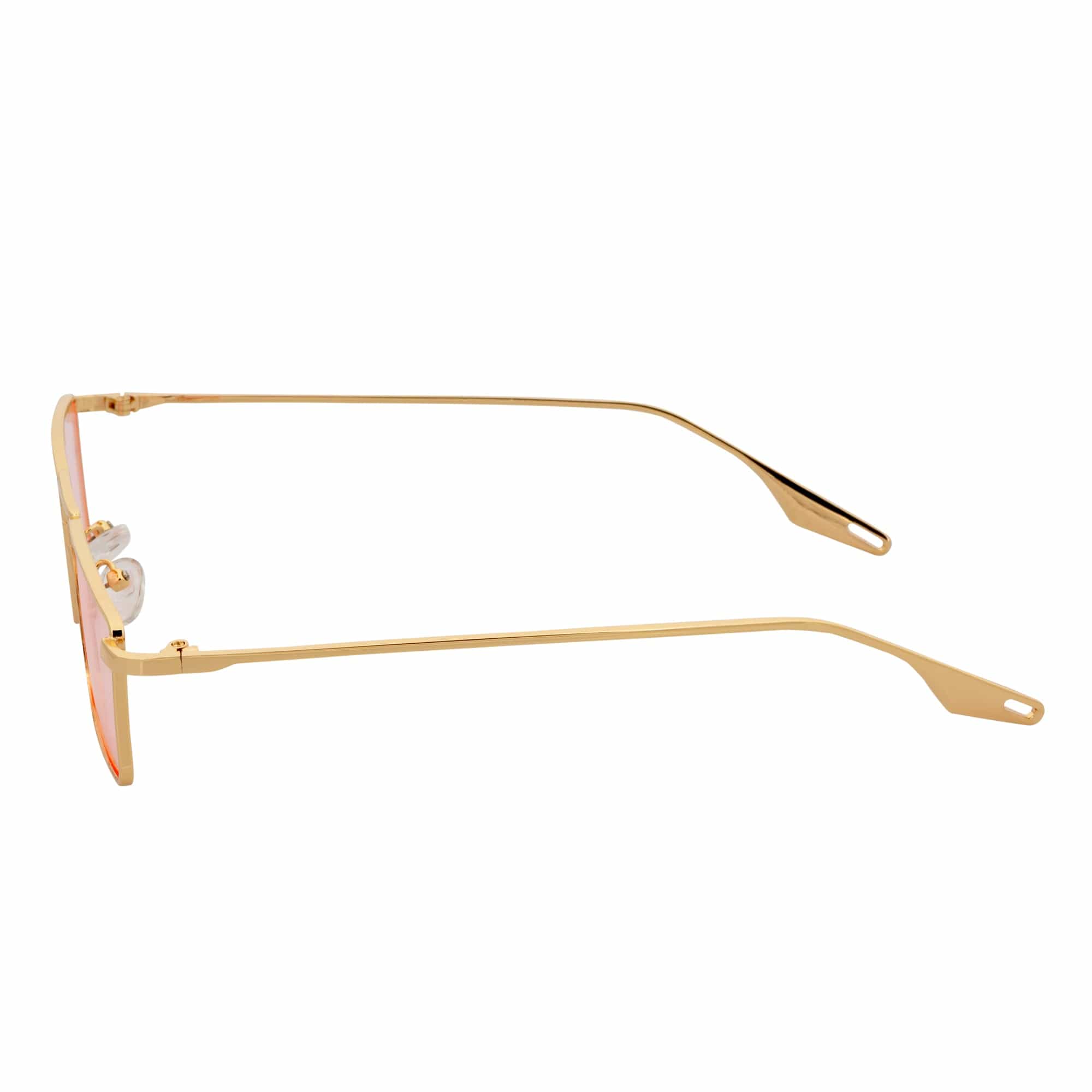 ZUIKO - Small Retro 90s Fashion Metal Rectangle Sunglasses Gold Pink Tint