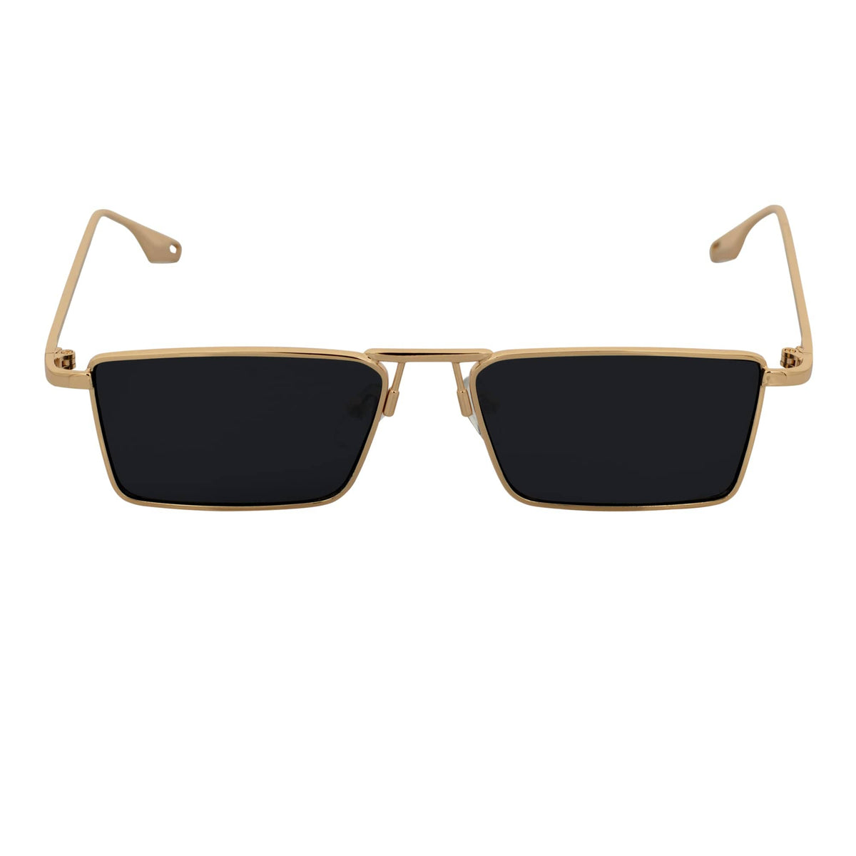 ZUIKO - Small Retro 90s Fashion Metal Rectangle Sunglasses Gold Smoke Tint