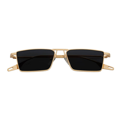 ZUIKO - Small Retro 90s Fashion Metal Rectangle Sunglasses Gold Smoke Tint