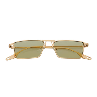 ZUIKO - Small Retro 90s Metal Rectangle Sunglasses Gold Yellow Driving Lens